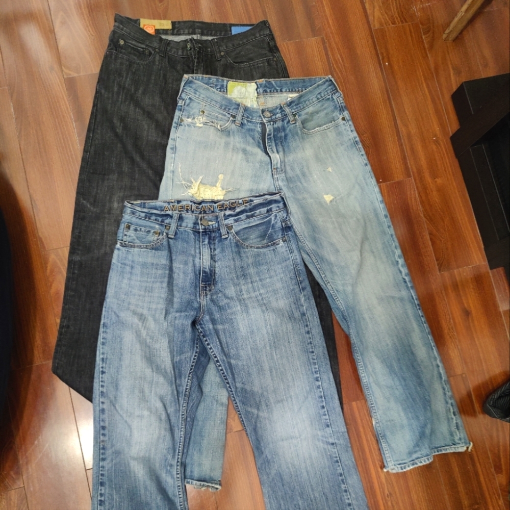 American Eagle Outfitters Trio: Light Blue, Medium Blue & Black Straight Jeans